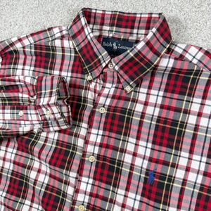 Ralph Lauren Button Down Mens L Red Plaid Blaire 100% Cotton Long Sleeve Shirt